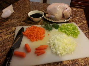 The set-up for my homemade chicken soup